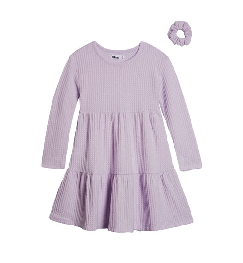 Toddler Girls Waffle Tiered Dress with Scrunchie