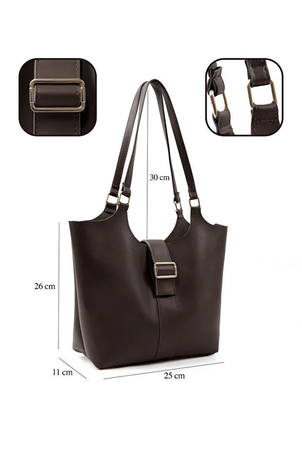 Brown Faux Leather Snap Closure Crossbody Hand Bag Single Compartment