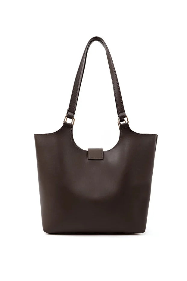 Brown Faux Leather Snap Closure Crossbody Hand Bag Single Compartment