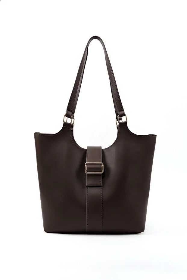 Brown Faux Leather Snap Closure Crossbody Hand Bag Single Compartment