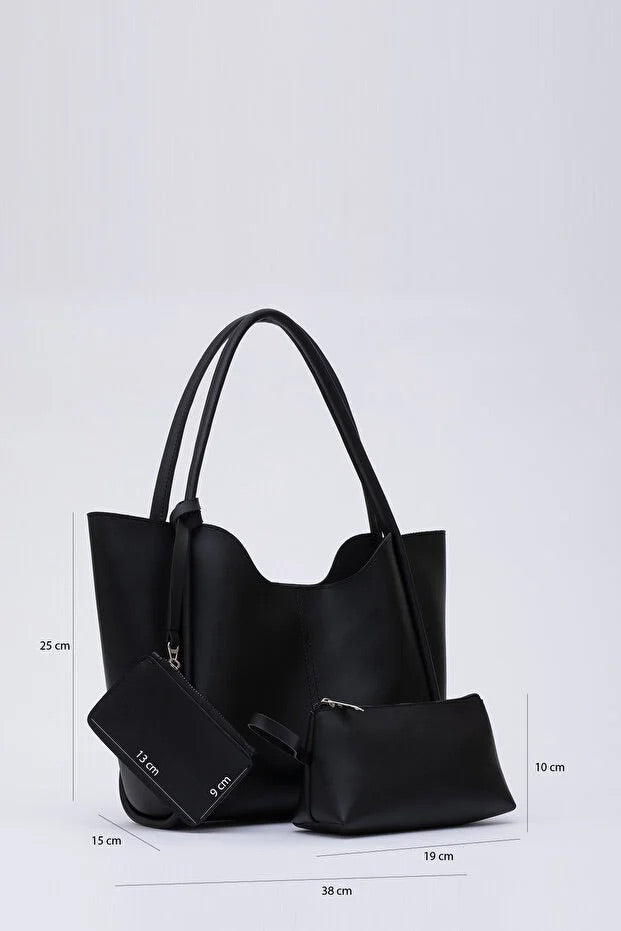 Black SHK108 faux leather women hand shoulder bag with wallet makeup